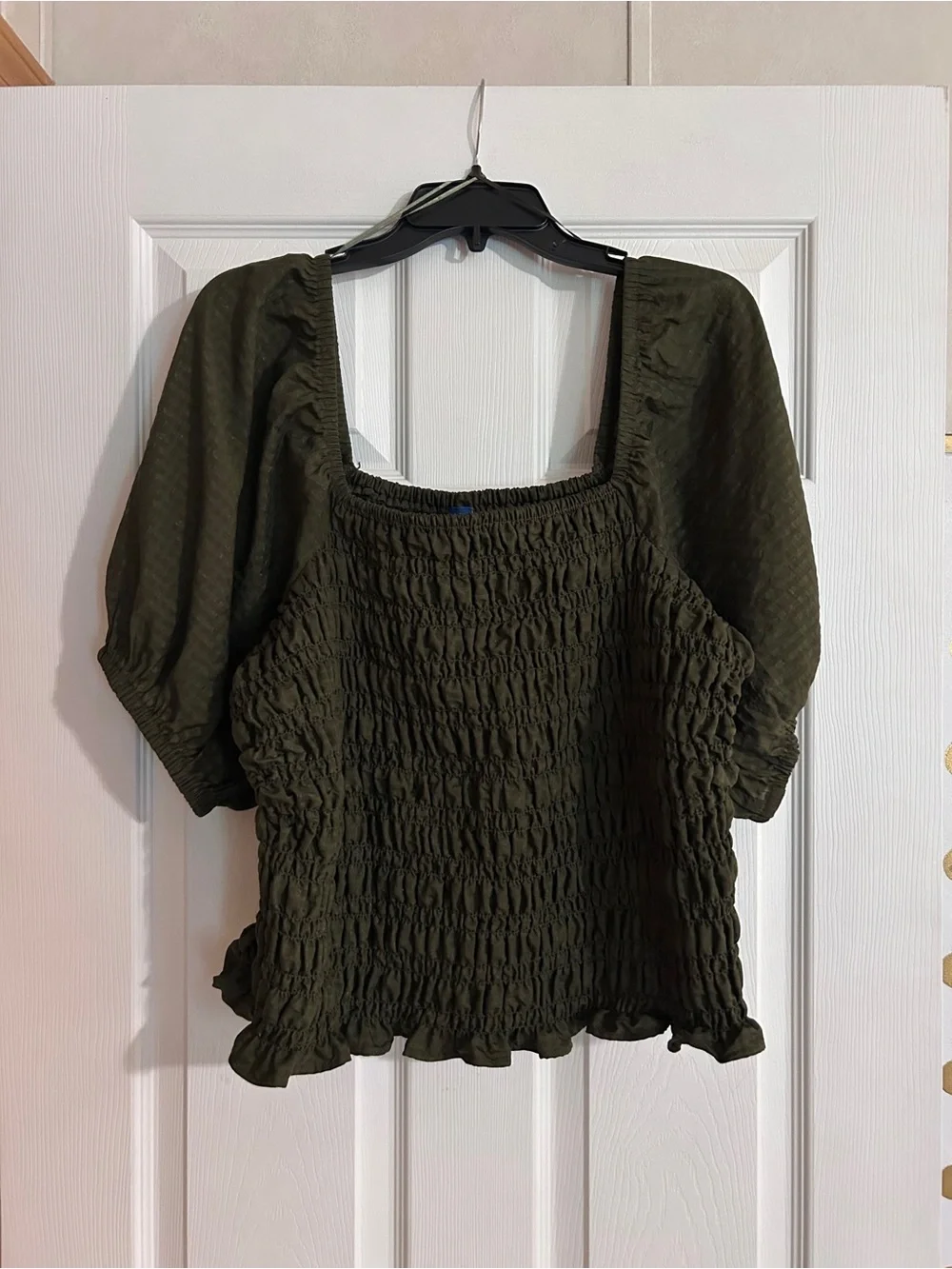 Old Navy Olive Green Smocked Square-Neck Blouse
